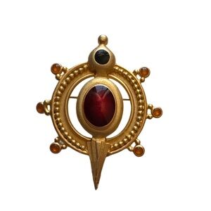 Adrienne Vittadini Gold Tone Cabochon Brooch Pin Statement 2.25”